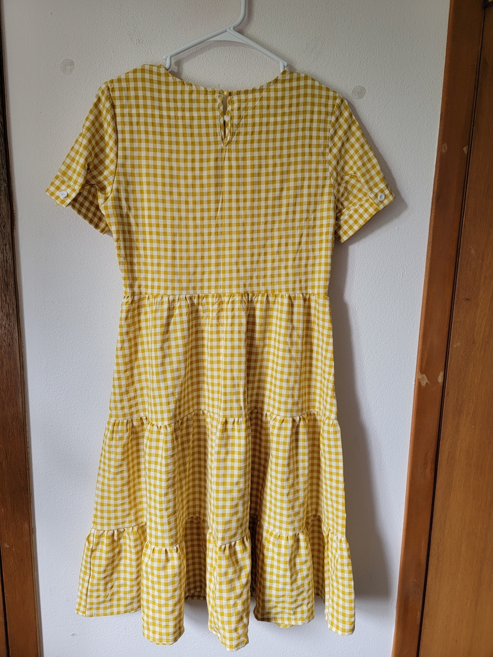 *SALE 2/$20* Womens Yellow Gingham Tiered Mini Dress 100% Cotton Size S - Picture 2 of 14